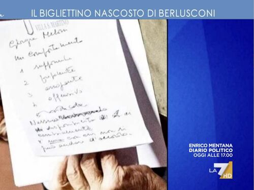 L'Aria che Tira, l'ira di Berlusconi in un biglietto segreto: "Giorgia Meloni è..."