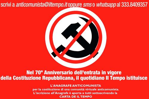 L'ANAGRAFE ANTICOMUNISTA Ancora migliaia di firme per l'iniziativa de Il Tempo