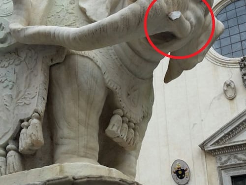 Obelisco della Minerva, spezzata la zanna sinistra dell'elefantino del Bernini