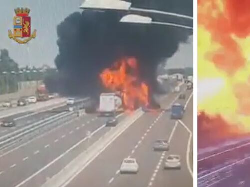 Tir esplode in tangenziale, inferno di fuoco a Bologna