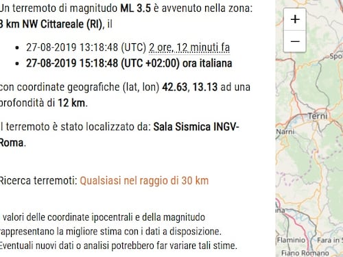Terremoto tra Rieti e Amatrice, scossa da 3.5 preceduta da un boato