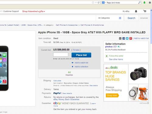 Flappy Bird ritirato, su ebay costa 99,900.00 dollari con iPhone usato