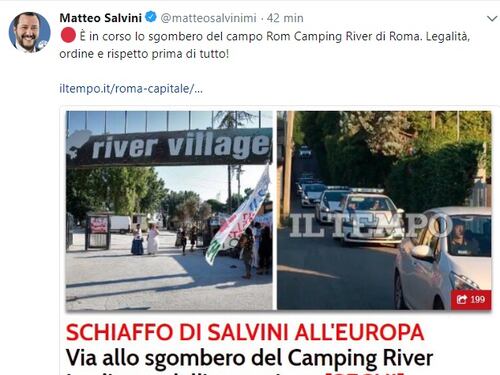 Salvini esulta con Il Tempo: "Legalità, ordine e rispetto prima di tutto!"