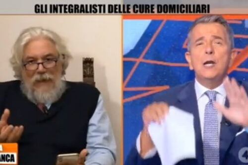 Zona Bianca, brutale rissa tra Brindisi e Meluzzi. Insulti sulle cure domiciliari: “fandonie”, “è una sola”