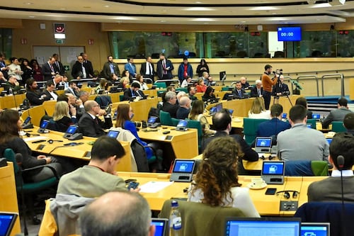 Libertà di stampa, conferenza stampa FdI-ECR a Bruxelles con Cerno, Biancospino e Coghe