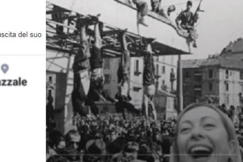 Giorgia Meloni a piazzale Loreto: il fotomontaggio choc del consigliere Pd