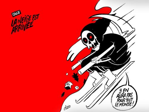 Ancora una vignetta choc: Charlie Hebdo ride dei morti dell'hotel Rigopiano