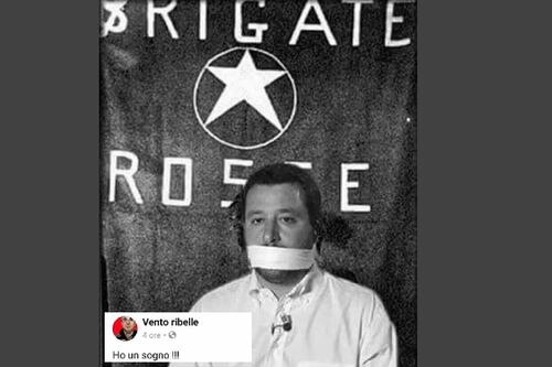 Salvini ostaggio delle Br, il fotomontaggio choc. "Questa è vera violenza. Ora scandalizzatevi"