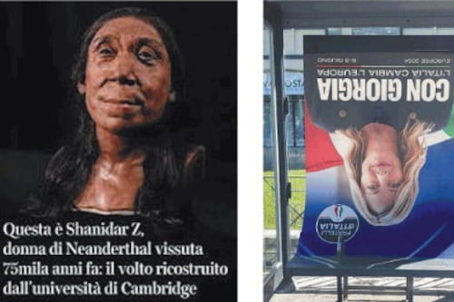 Elly di Neanderthal e Giorgia a testa in giù: la sinistra si indigna ma a giorni alterni