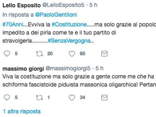 Gentiloni, pioggia di insulti dopo il tweet sulla Costituzione