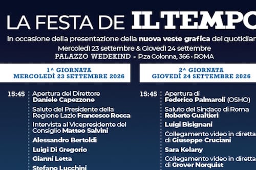 La Festa de Il Tempo il 23 e 24 settembre: Meloni, Salvini, la nobel Machado, Gianni Letta e tanti altri
