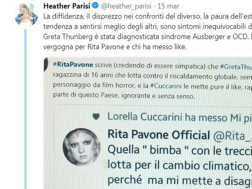 Rissa social! Heather Parisi e Rita Pavone litigano per Greta