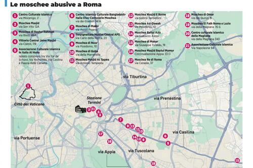Moschea Capitale: ecco la mappa dei centri di preghiera illegali di Roma