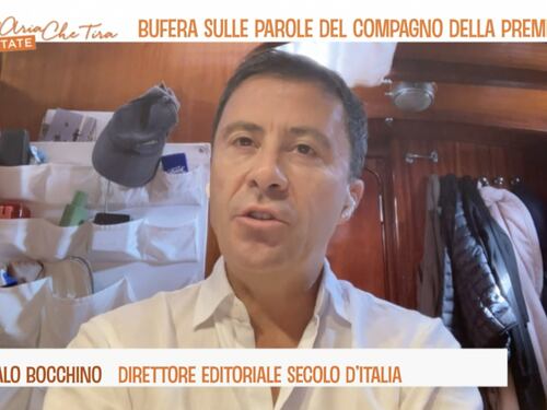 L'Aria che tira, Bocchino difende Giambruno. Cosa dice sul compagno di Meloni