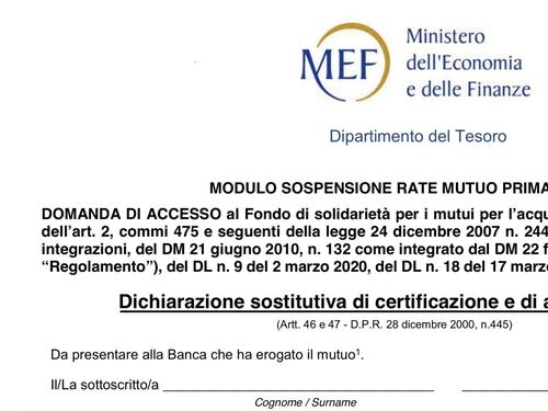 Ecco il nuovo modulo per chiedere la sospensione del mutuo. Chi ne ha diritto