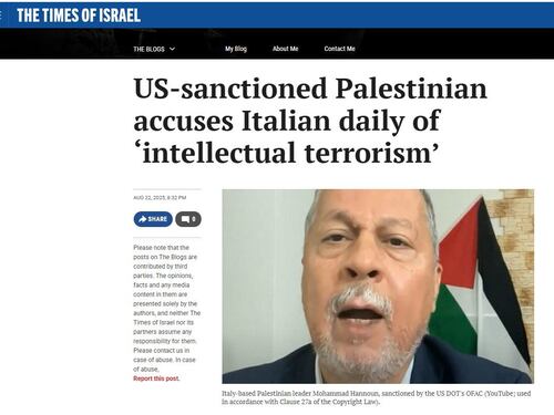 Gli attacchi dei filo Hamas a Il Tempo finiscono sul Times of Israel