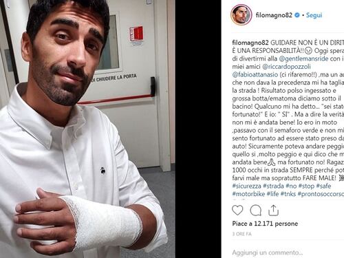 Paura per Filippo Magnini: ho fatto un incidente in moto