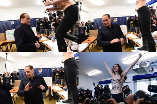 Femen a seno nudo contro Berlusconi: "Sei scaduto"