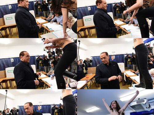 Femen a seno nudo contro Berlusconi: "Sei scaduto"